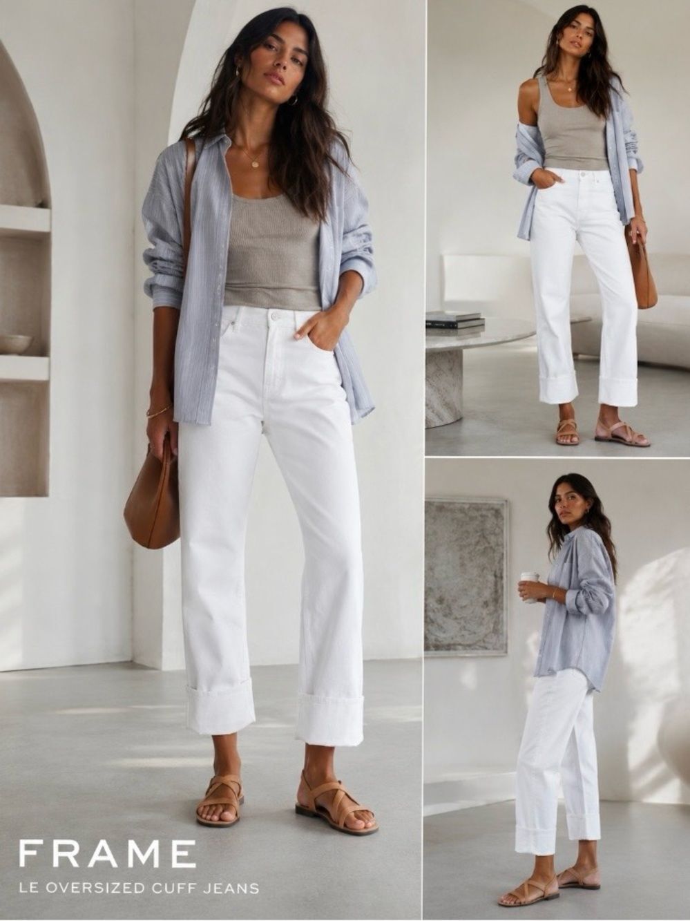 FRAME Denim Le High Oversized Cuffed Straight Leg White Jeans 31 NWT - Picture 5 of 11